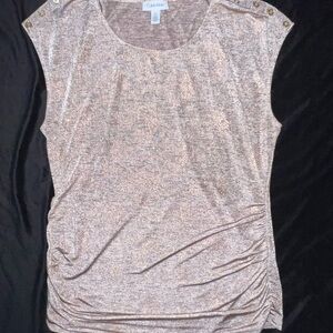 Calvin Klein Pink Rose Gold Ruched Cap Sleeve Blouse